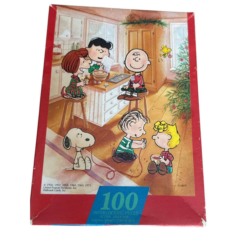 VTG Peanuts Christmas Puzzle 100 Pieces Hallmark Snoopy Charlie Brown Complete